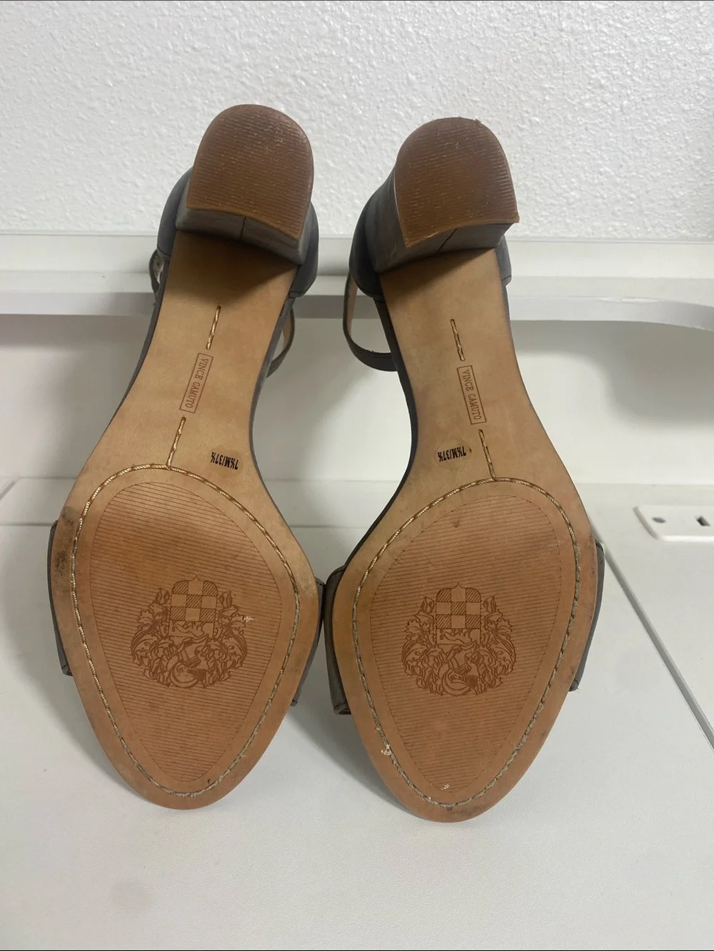 Vince Camuto Charcoal Suede Ankle-Strap Block Heels Size 7.5 M